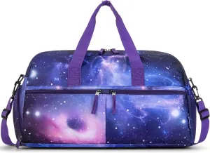 Choco Mocha Girls Travel Sports Duffle Bag with Shoe Compartment Gym Tote Dance Bag for Teen Girls Galaxy Purple