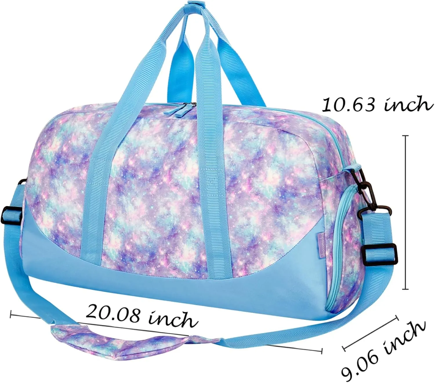 Choco Mocha Kids Duffle Bag Girls - Galaxy Weekender Overnight Bags for Girl Ages 9-12, Blue-Purple