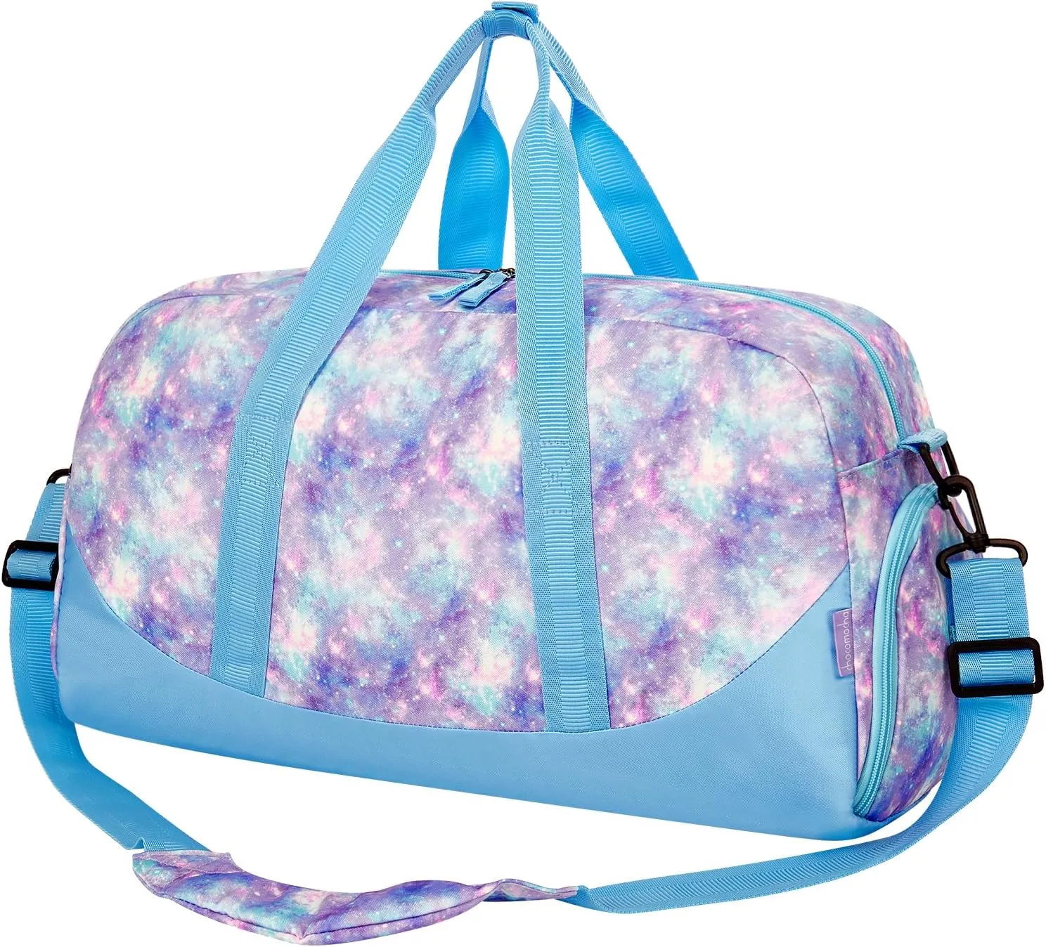Choco Mocha Kids Duffle Bag Girls - Galaxy Weekender Overnight Bags for Girl Ages 9-12, Blue-Purple