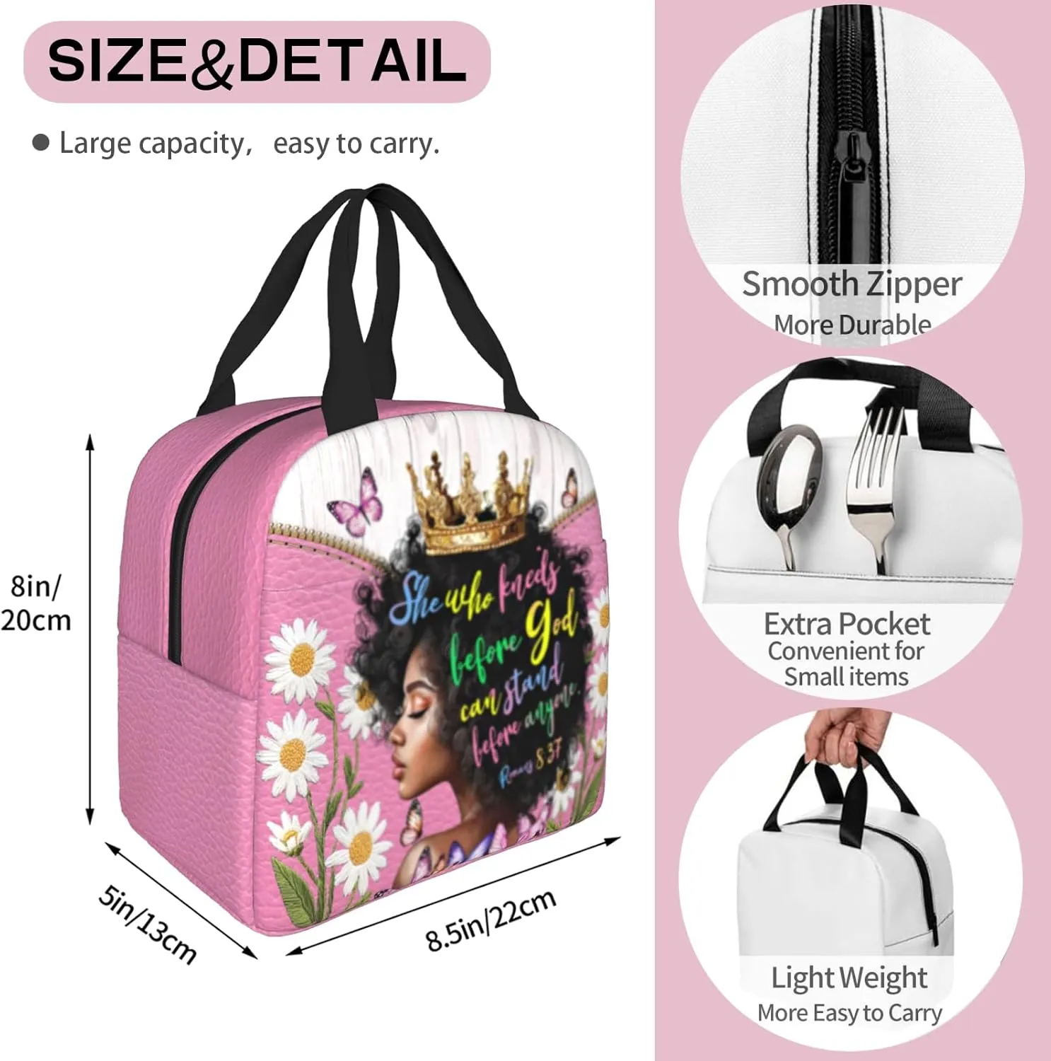 Christian Insulated Lunch Bag Religious Lunch Box Gift for Women Inspirational Spiritual Jesus Bible Verses Lunch Bag Leakproof Reusable Cooler Tote for Office Work Picnic