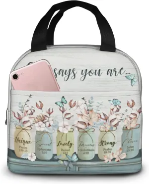 Christian Insulated Lunch Bag Religious Lunch Box Gift for Women Inspirational Spiritual Jesus Bible Verses Lunch Bag Leakproof Reusable Cooler Tote for Office Work Picnic