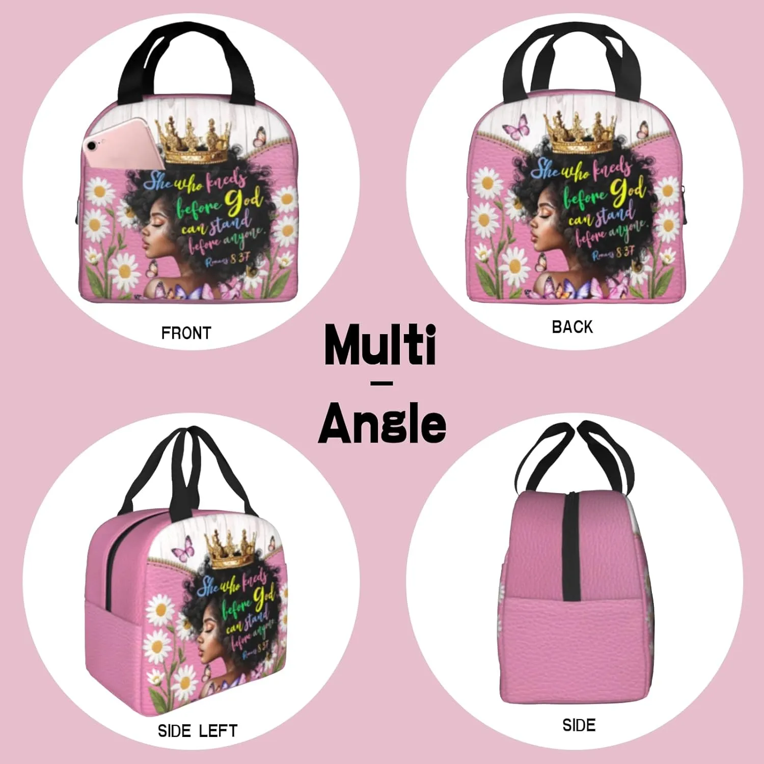 Christian Insulated Lunch Bag Religious Lunch Box Gift for Women Inspirational Spiritual Jesus Bible Verses Lunch Bag Leakproof Reusable Cooler Tote for Office Work Picnic