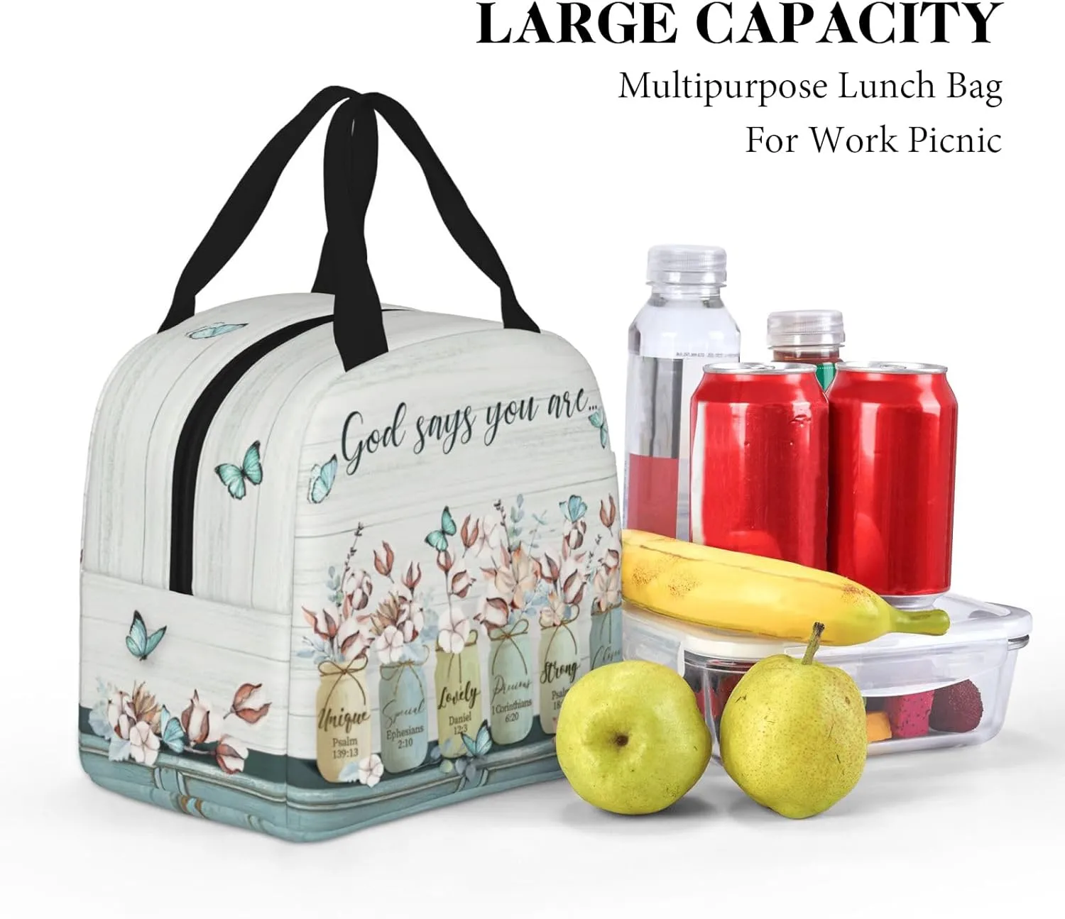 Christian Insulated Lunch Bag Religious Lunch Box Gift for Women Inspirational Spiritual Jesus Bible Verses Lunch Bag Leakproof Reusable Cooler Tote for Office Work Picnic