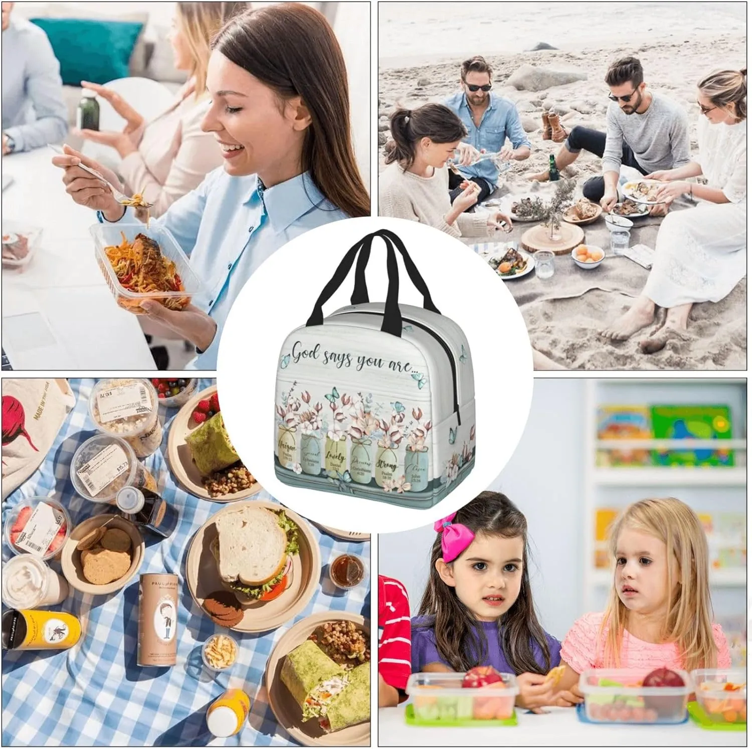 Christian Insulated Lunch Bag Religious Lunch Box Gift for Women Inspirational Spiritual Jesus Bible Verses Lunch Bag Leakproof Reusable Cooler Tote for Office Work Picnic