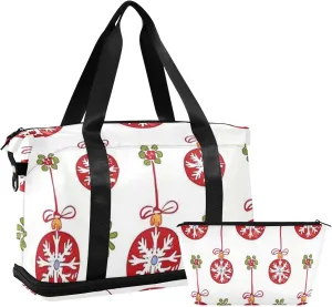 Christmas Deco Ball Red Travel Hand Bag Carry On Shoulder Weekend Tote with Adjustable Strap for Gym Waterproof
