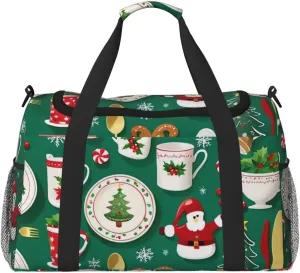 Christmas Tableware Print Travel Duffel Bag for Men & Women, Foldable Travel Bags and Spacious Weekender Tote Bag for Storage Toiletry Luggage Personal Item
