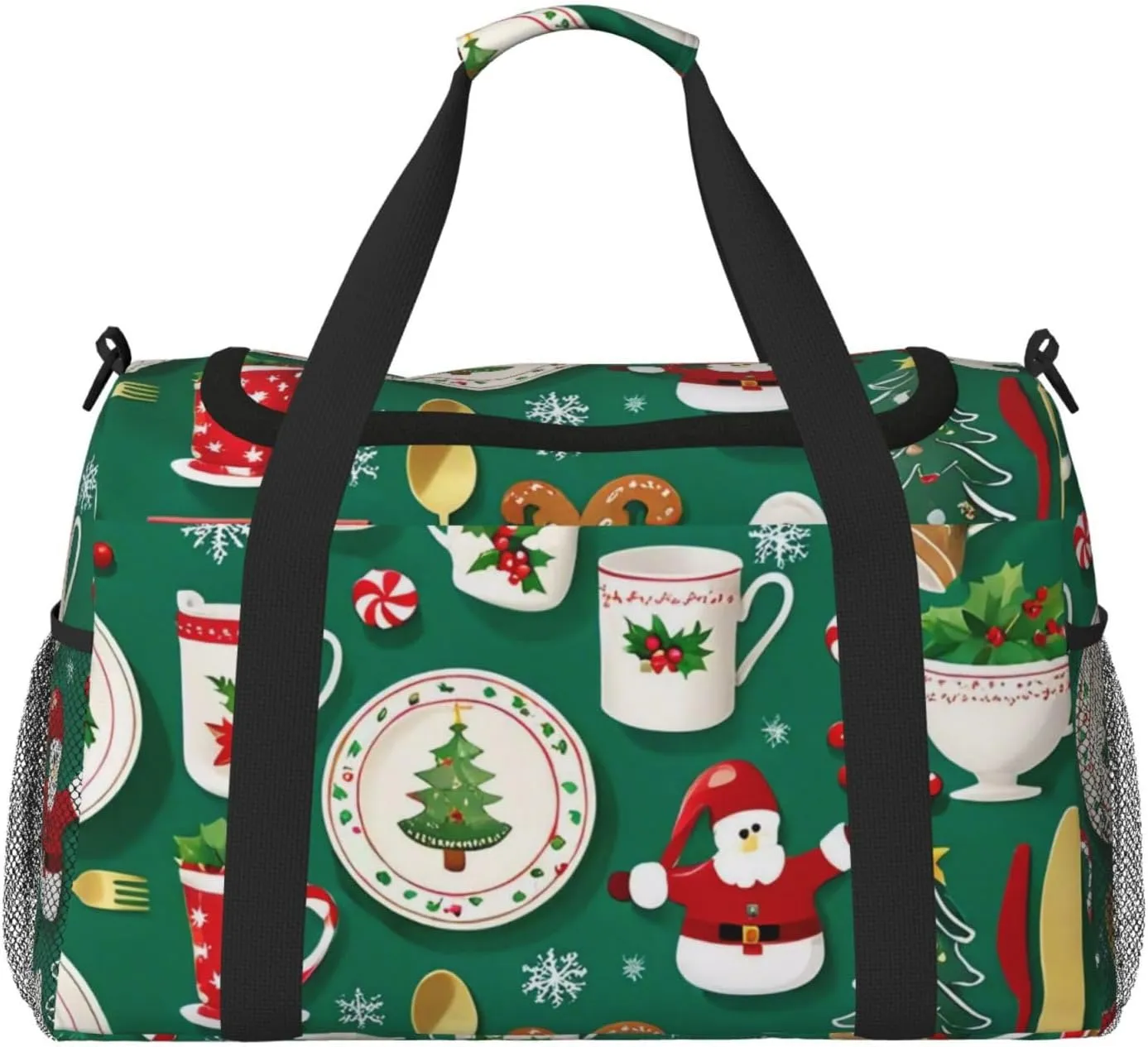 Christmas Tableware Print Travel Duffel Bag for Men & Women, Foldable Travel Bags and Spacious Weekender Tote Bag for Storage Toiletry Luggage Personal Item