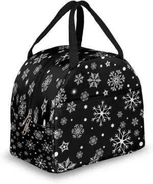 Christmas Winter White Snowflakes Lunch Bag for Women Men Adult Insulated Leakproof Lunch Box with Pocket Reusable Thermal Cooler Lunch Tote Bags for Work Office Picnic Travel Beach