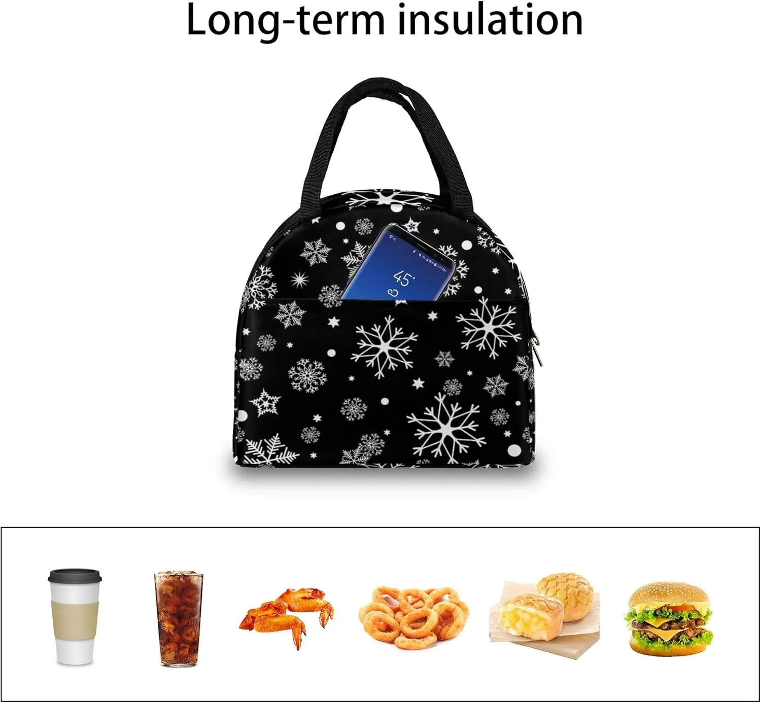 Christmas Winter White Snowflakes Lunch Bag for Women Men Adult Insulated Leakproof Lunch Box with Pocket Reusable Thermal Cooler Lunch Tote Bags for Work Office Picnic Travel Beach