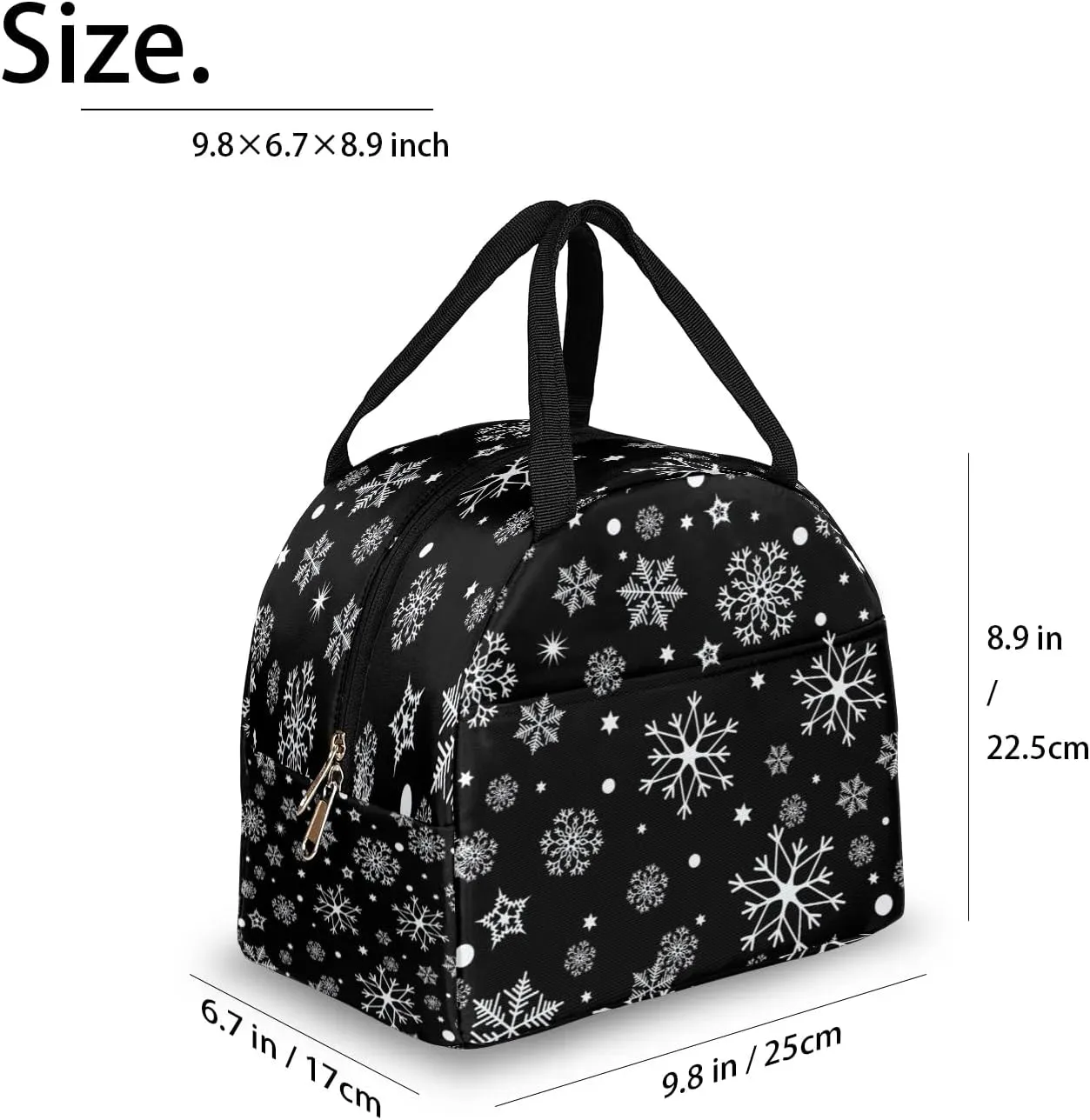 Christmas Winter White Snowflakes Lunch Bag for Women Men Adult Insulated Leakproof Lunch Box with Pocket Reusable Thermal Cooler Lunch Tote Bags for Work Office Picnic Travel Beach