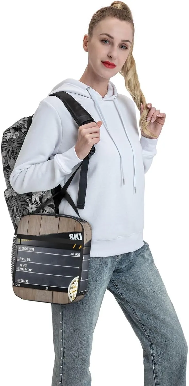 Cinema Movie Clapboard And Popcorn Insulated Lunch Bag For Men Women Lunchbox Designed For Office Work Travel