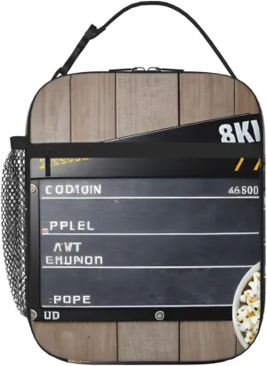 Cinema Movie Clapboard And Popcorn Insulated Lunch Bag For Men Women Lunchbox Designed For Office Work Travel