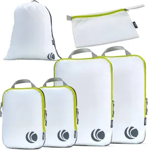 Cipway Compression Packing Cubes Set, Ultralight Expandable Travel Packing Organizers for Carry on Luggage (White 6pcs)