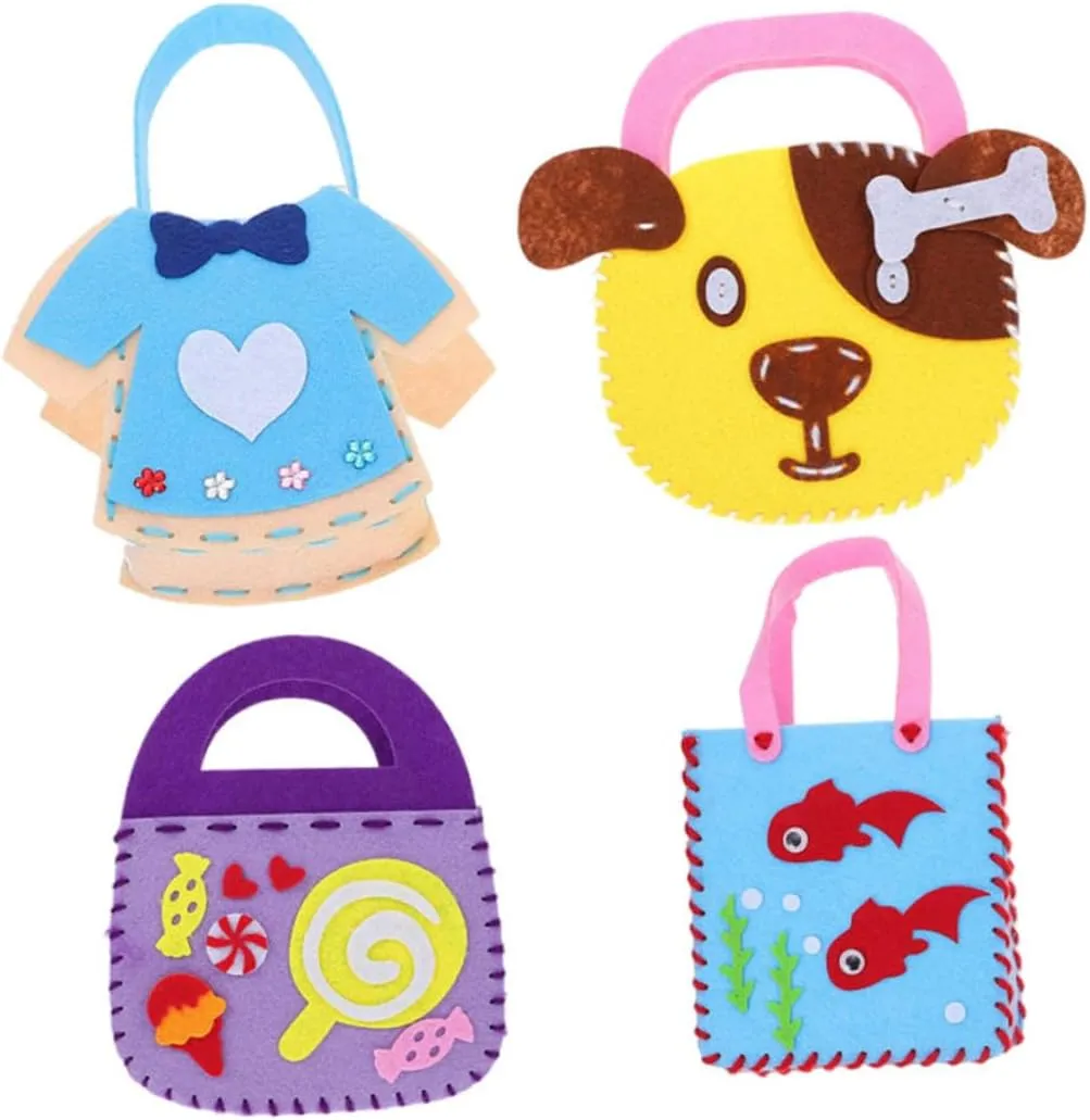 CIYODO 4 Set Boys and Girls Non-Woven Fabric DIY Bag Kit Tote Bag Making Materials Educational Toys