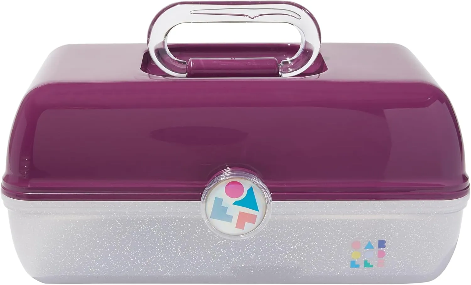 Claire's Features - Caboodles Makeup Case, On the go Girl Travel Cosmetic Organizer with Mirror, Violet over Clear Sparkle Storage Box: 12 x 9.4 x 6 Inches