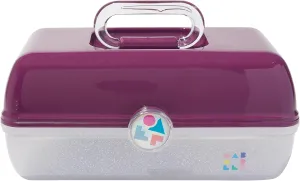 Claire's Features - Caboodles Makeup Case, On the go Girl Travel Cosmetic Organizer with Mirror, Violet over Clear Sparkle Storage Box: 12 x 9.4 x 6 Inches
