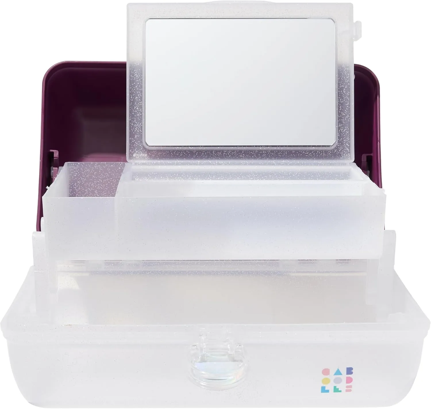Claire's Features - Caboodles Makeup Case, On the go Girl Travel Cosmetic Organizer with Mirror, Violet over Clear Sparkle Storage Box: 12 x 9.4 x 6 Inches