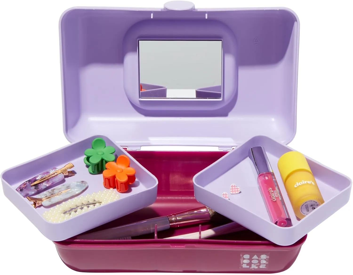Claire's Features - Caboodles Makeup Case, Pretty in Petite Tote, Medium Organizer Storage Box with Mirror - Lavender & Violet: 9 x 5.5 x 3.8 inches