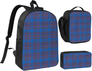 Clan Elliot Tartan Chiffon Essential 3-In-1 Backpack Kit – Compact Laptop Bag, Insulated Food Tote & Zippered Stationery Holder, Stylish & Lightweight For Daily Use