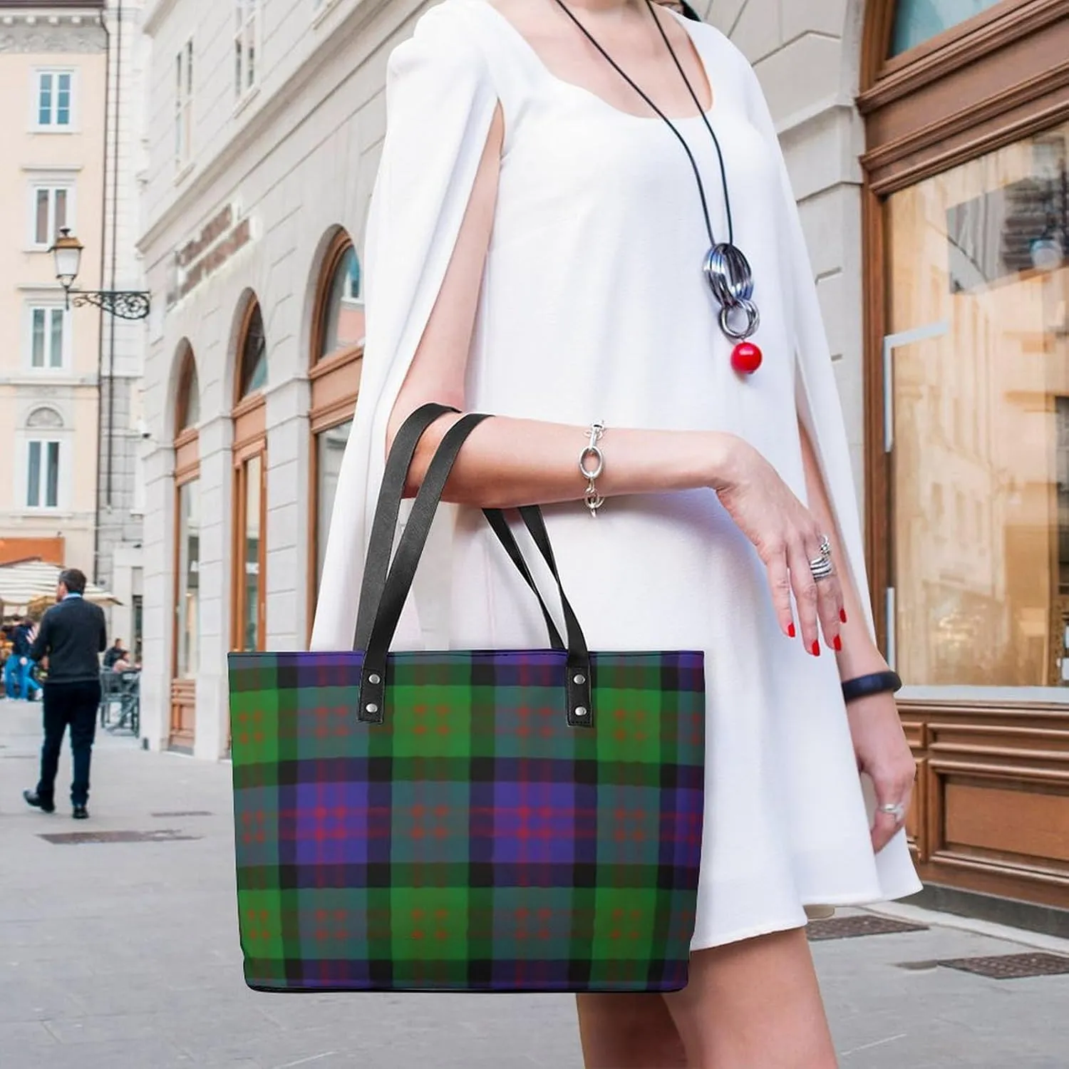 Clan Rutherford Tartan Large Capacity Portable Leather Handbag