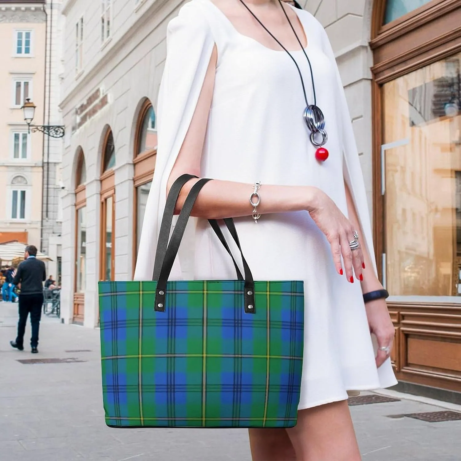 Clan Rutherford Tartan Large Capacity Portable Leather Handbag