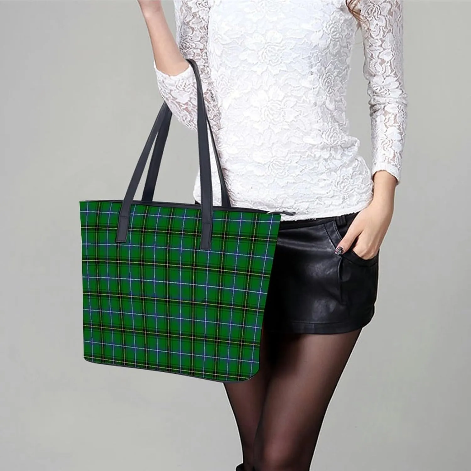 Clan Rutherford Tartan Large Capacity Portable Leather Handbag