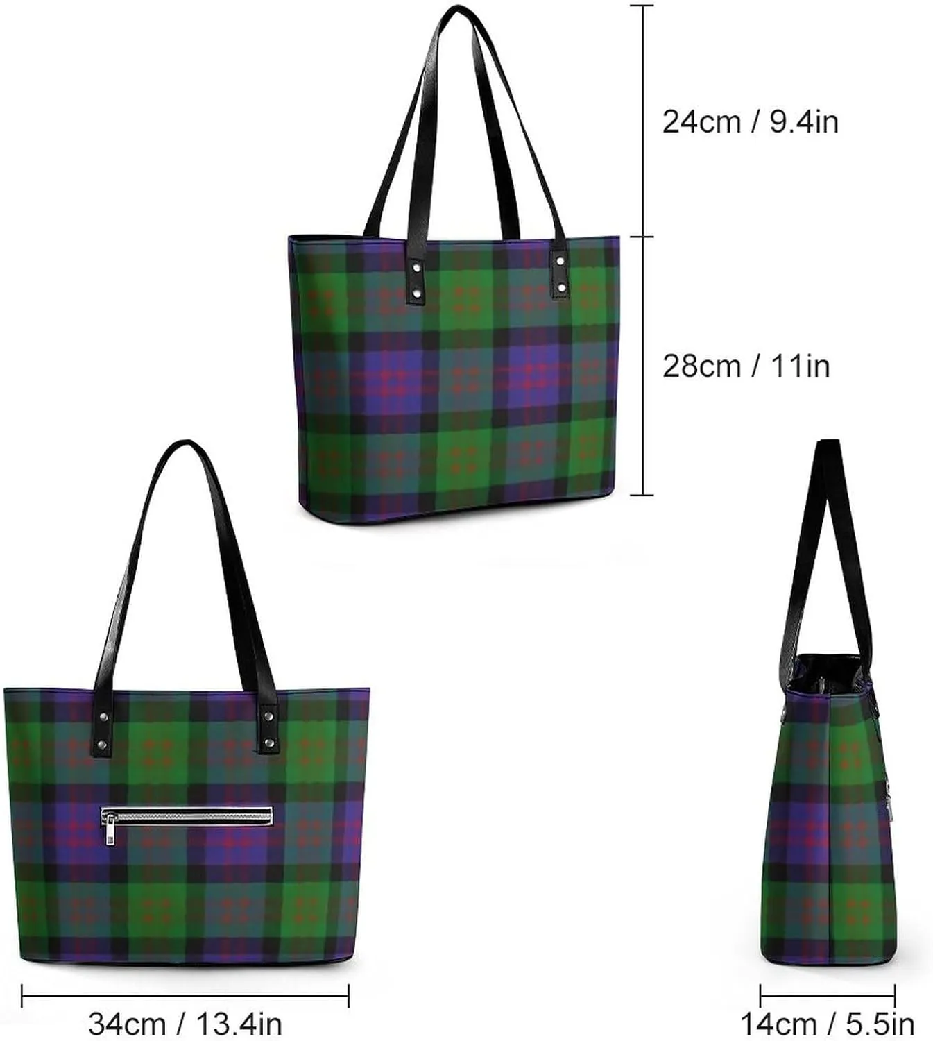 Clan Rutherford Tartan Large Capacity Portable Leather Handbag