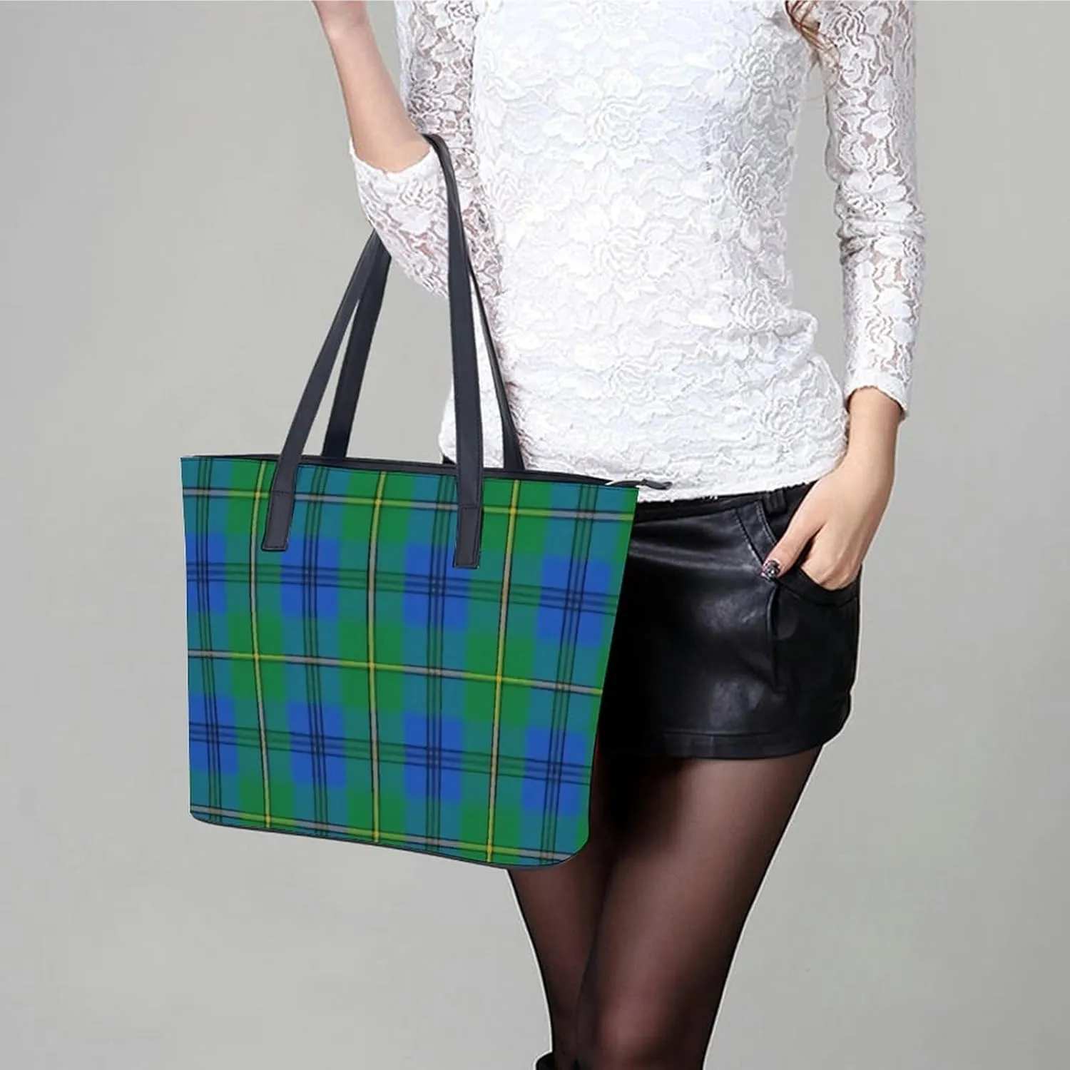 Clan Rutherford Tartan Large Capacity Portable Leather Handbag
