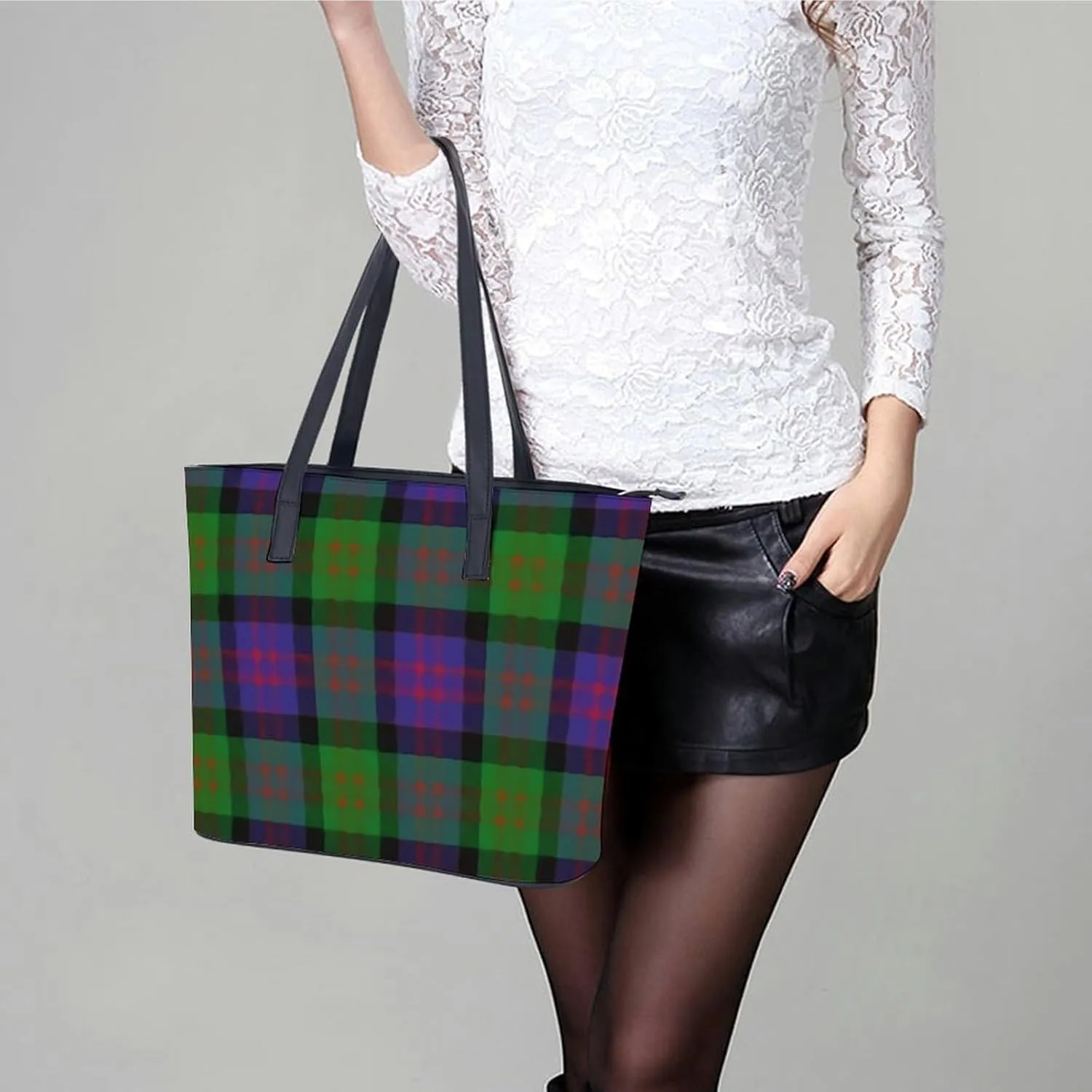 Clan Rutherford Tartan Large Capacity Portable Leather Handbag