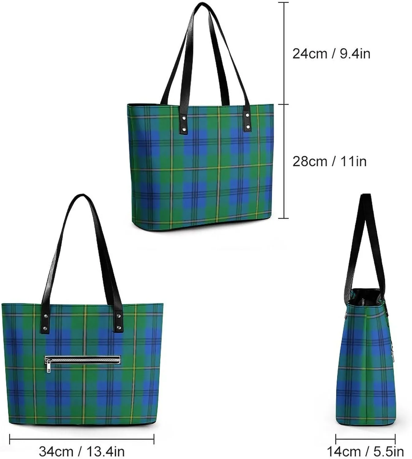 Clan Rutherford Tartan Large Capacity Portable Leather Handbag