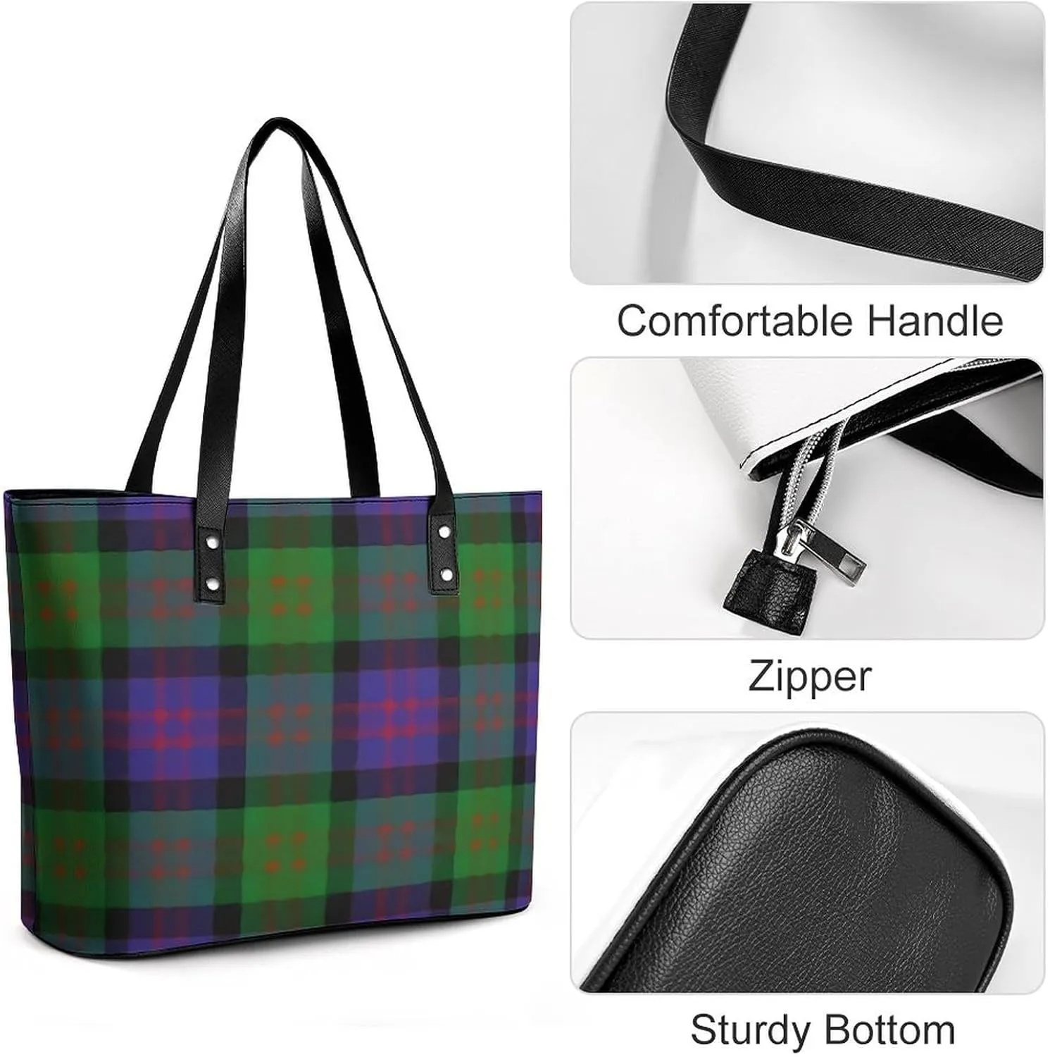Clan Rutherford Tartan Large Capacity Portable Leather Handbag