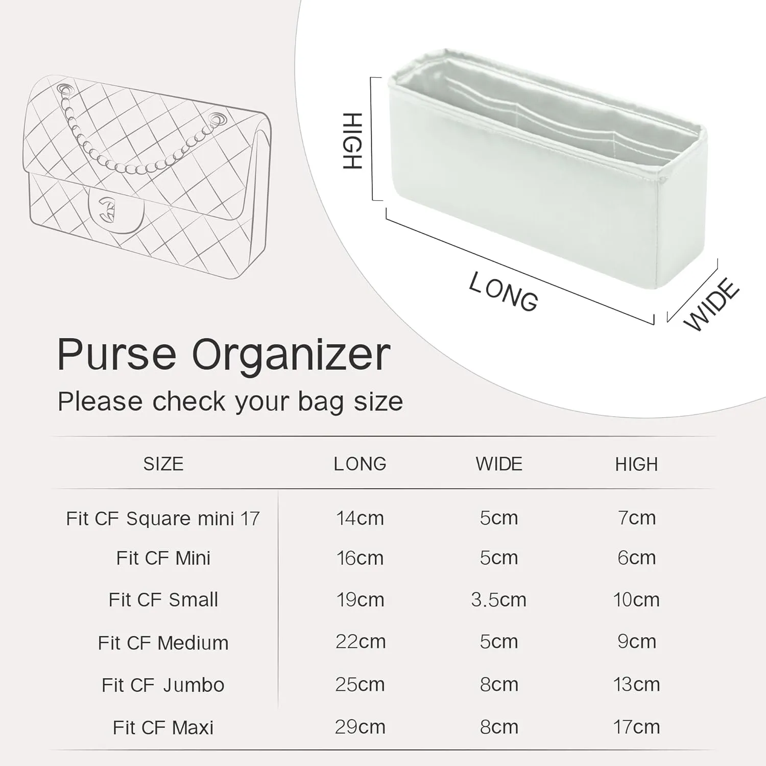 Classic Flap Jumbo Insert, Purse Organizer Insert Compatible with Chanel Classic Flap Bag Jumbo, Lightweight and Silky Smooth Handbag Shaper (Jumbo, Peral Grey)