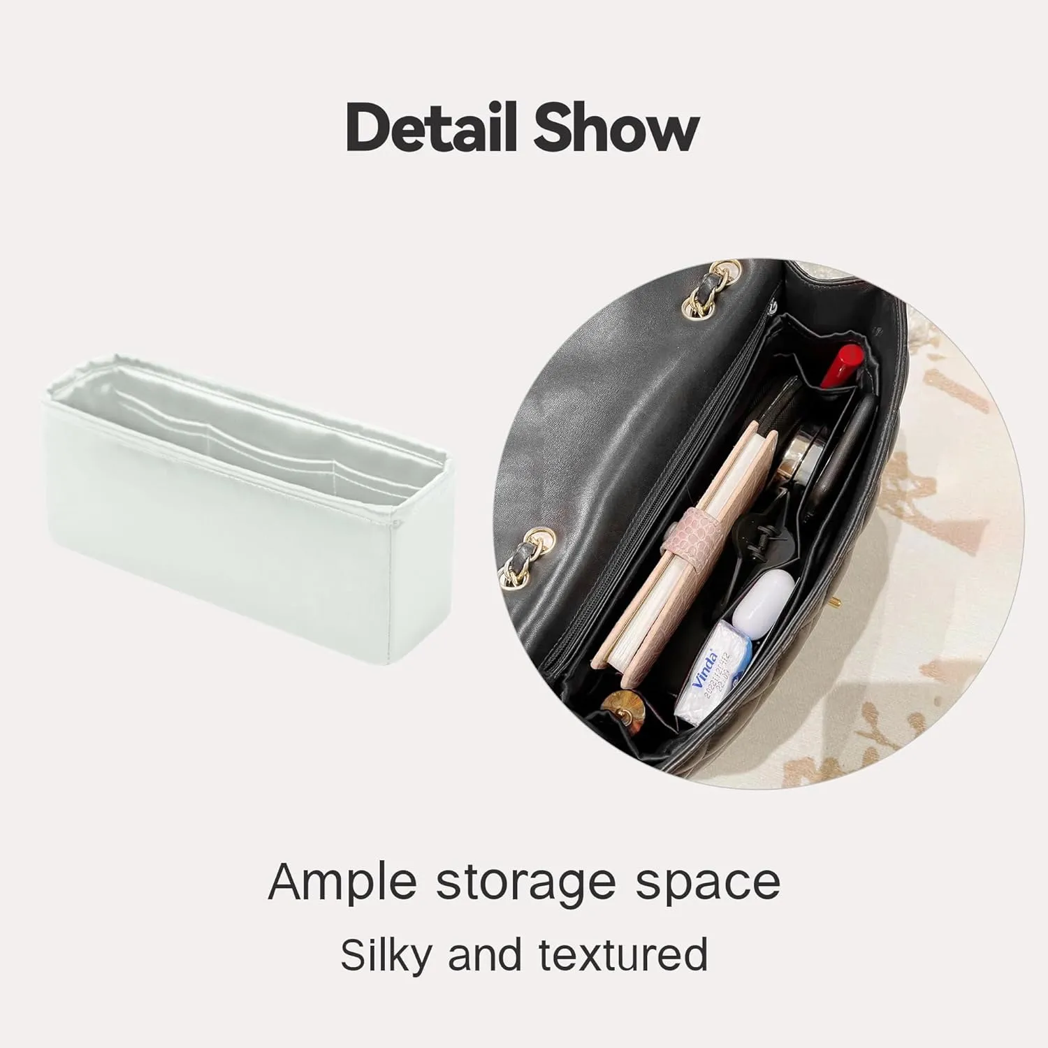 Classic Flap Jumbo Insert, Purse Organizer Insert Compatible with Chanel Classic Flap Bag Jumbo, Lightweight and Silky Smooth Handbag Shaper (Jumbo, Peral Grey)