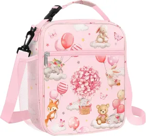 Clastyle Pink Insulated Kids Lunch Bag Large Thermal Cooler Bag for Girl Picnic School Lunch Box Tote,Balloon Animal