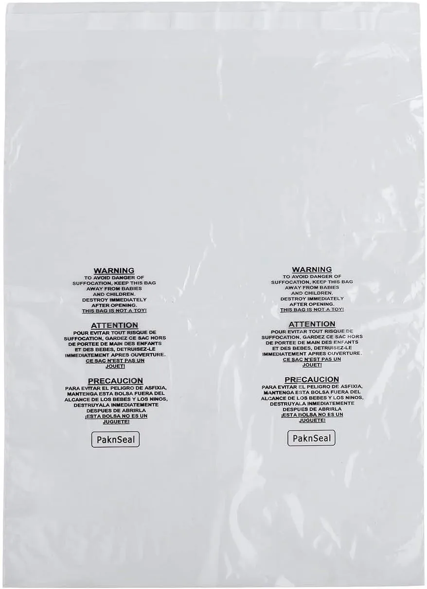 Clear 11x14 Self Seal Poly Bags, Suffocation Warning (100 Count)