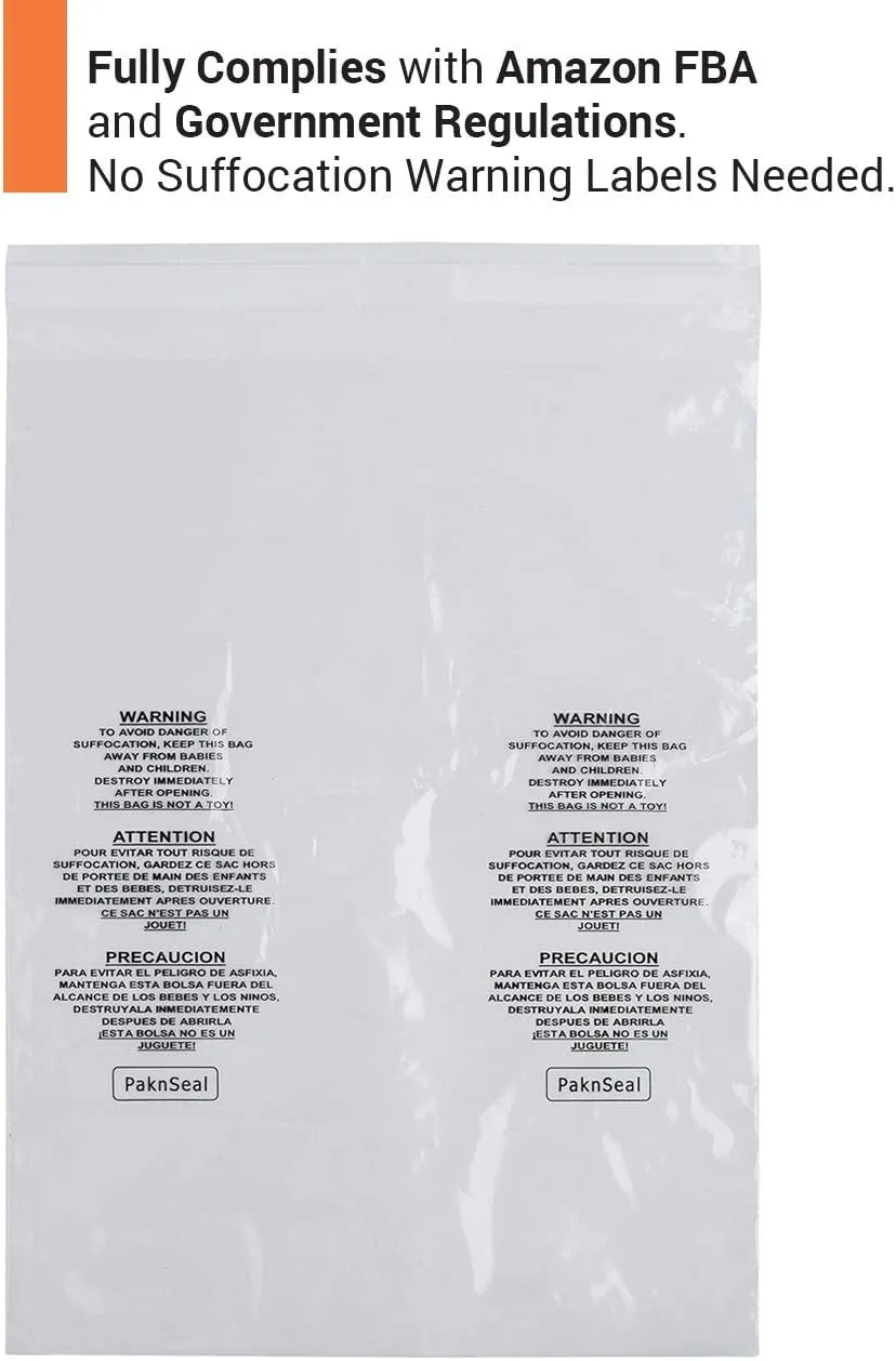 Clear 9x12 Self Seal Poly Bags, Suffocation Warning (200 Count)