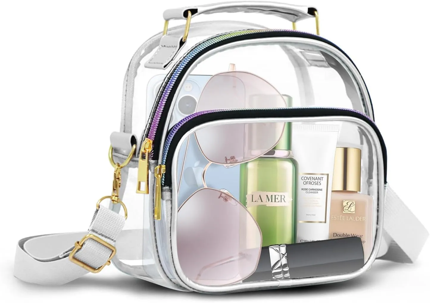 Clear Crossbody Purse Bag, Stadium Approved Clear Bag with Front Pocket and Zipper for Concerts, Sports, Festivals