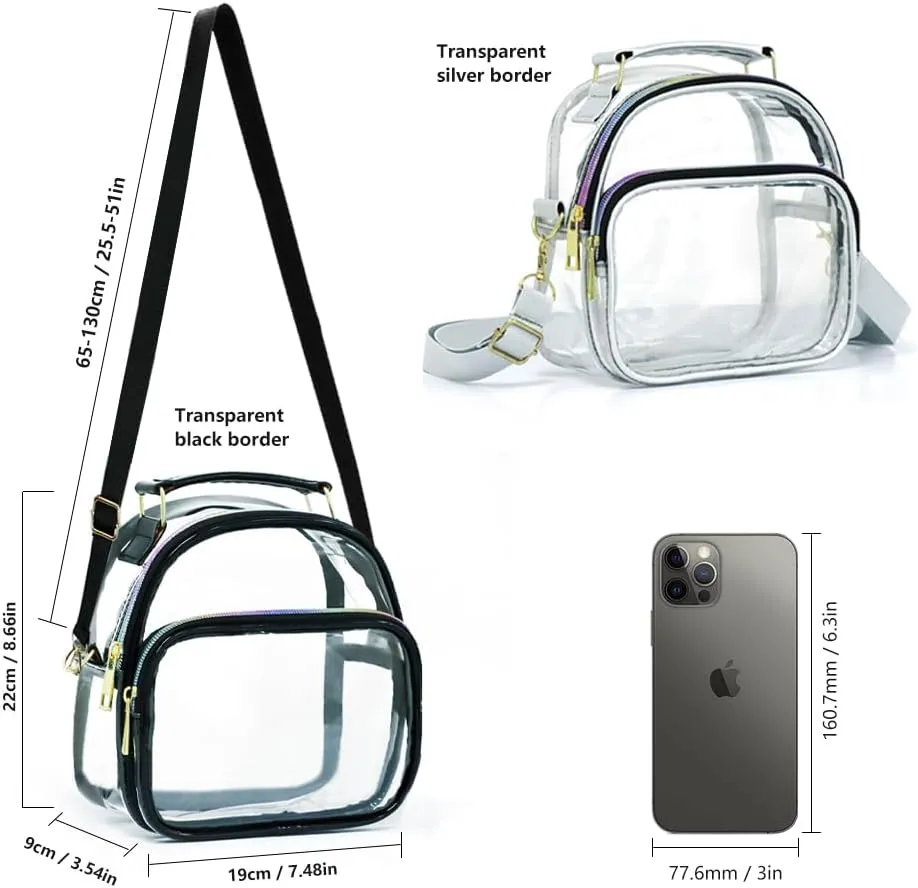 Clear Crossbody Purse Bag, Stadium Approved Clear Bag with Front Pocket and Zipper for Concerts, Sports, Festivals
