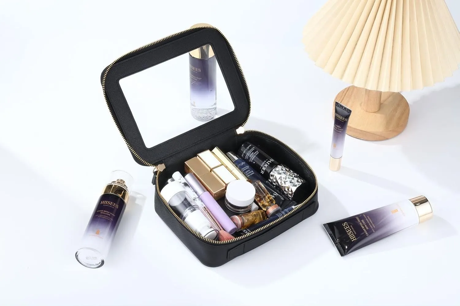 Clear Makeup Bag - Black Leather Makeup Pouch for Travel, Small Toiletry Bag for Purse & Backpack, Waterproof Square Organizer with Zipper - Clear Zipper Pouches for Women (2Pcs)