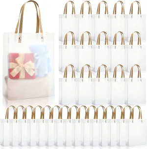 Clear Plastic Gift Bags with Handle, Transparent Reusable Tote Boutique Bags Gift Wrap for Wedding, Retail, 10 x 8 x 3 Inch(30 Pcs)