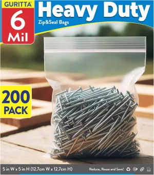 Clear Ziptop Baggies, 6mil Industrial-Grade Thick Zip Top Bags, Anti-Puncture Sealable Polybags, Travel-Friendly Dustproof Jewelry Storage Bags - 5x5 inches Pack 200