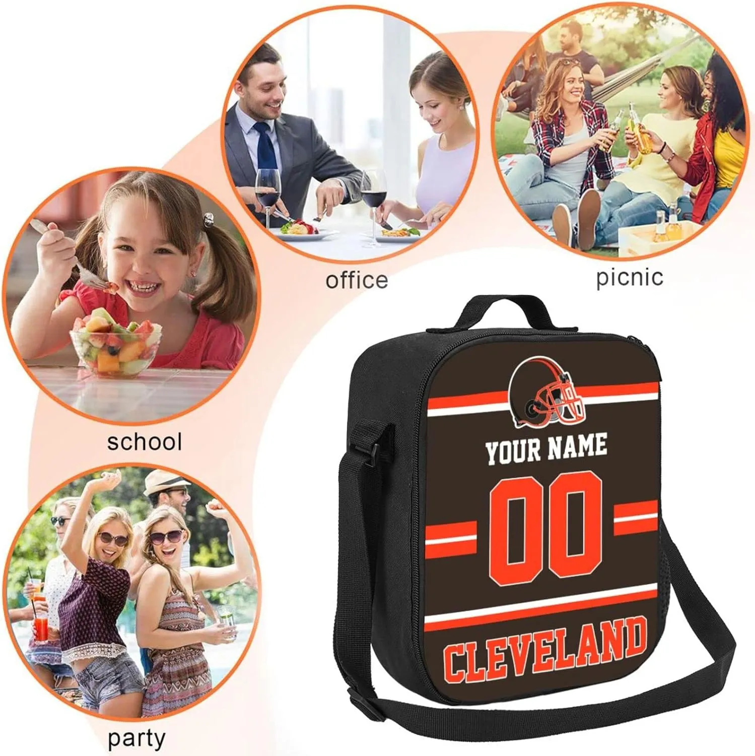Cleveland Lunch Box Lunch Bag Custom Any Name and Number Adjustable Strap Sport Insulated Lunch Bags Personalized Gifts for Men Women