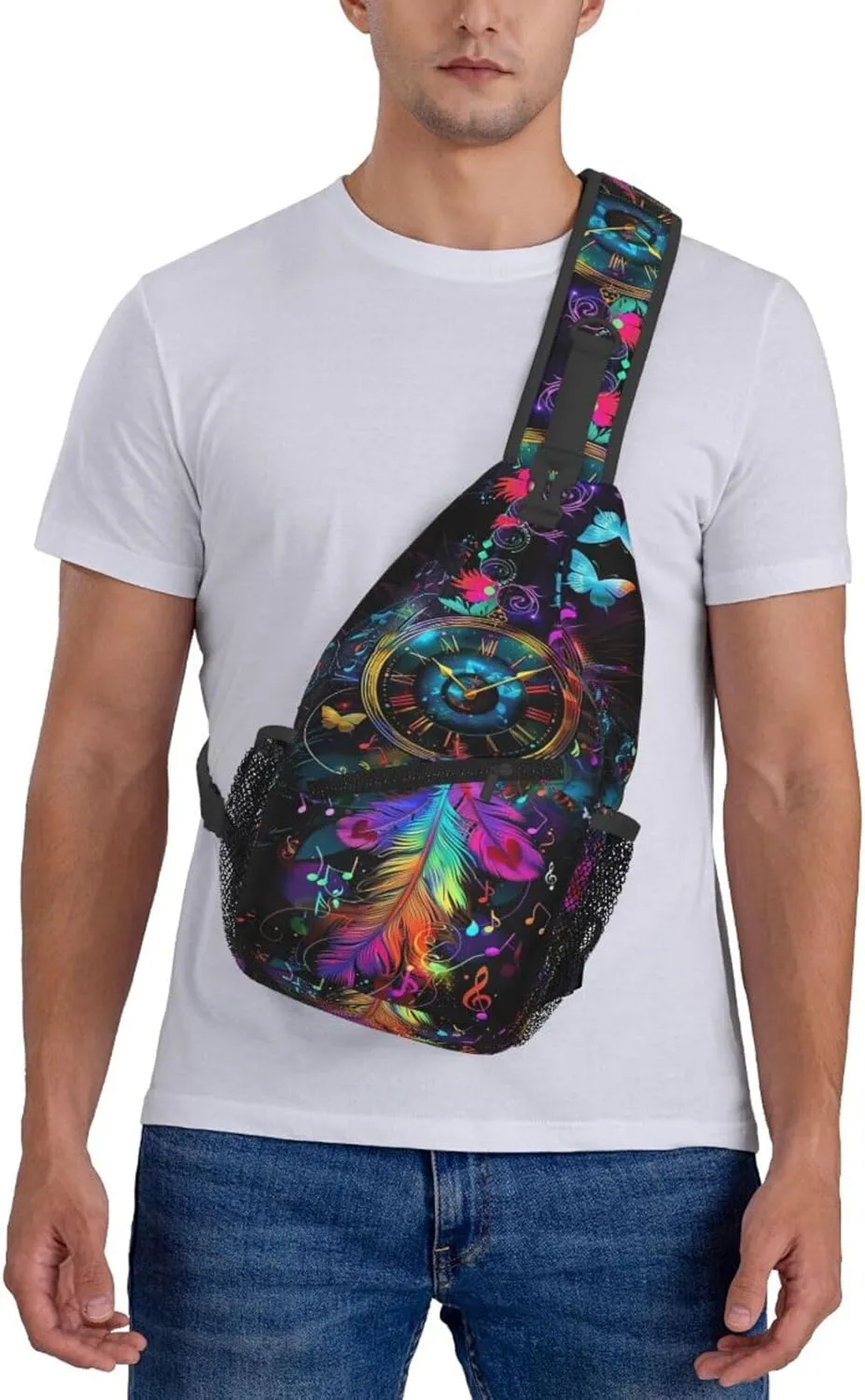 Clock With Dream Catcher Sling Backpack Chest Bag Crossbody Shoulder Bag Gym Cycling Travel Hiking Daypack For Men Women
