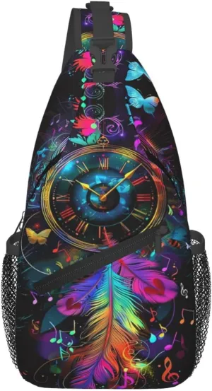 Clock With Dream Catcher Sling Backpack Chest Bag Crossbody Shoulder Bag Gym Cycling Travel Hiking Daypack For Men Women