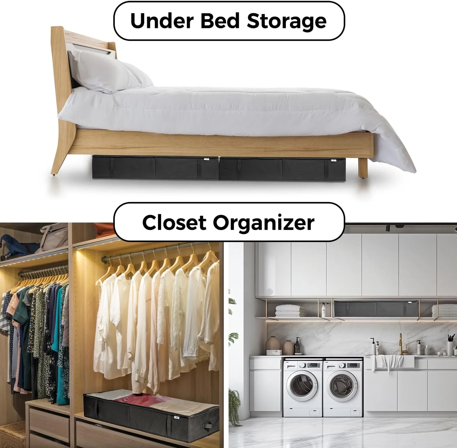 Closet Organizers and Storage - Maximize Space with Under Bed Storage Containers & Clothes Storage - Ideal Closet Organizer, Toy Storage Organizer & Underbed Storage (Black, 4 Pack)