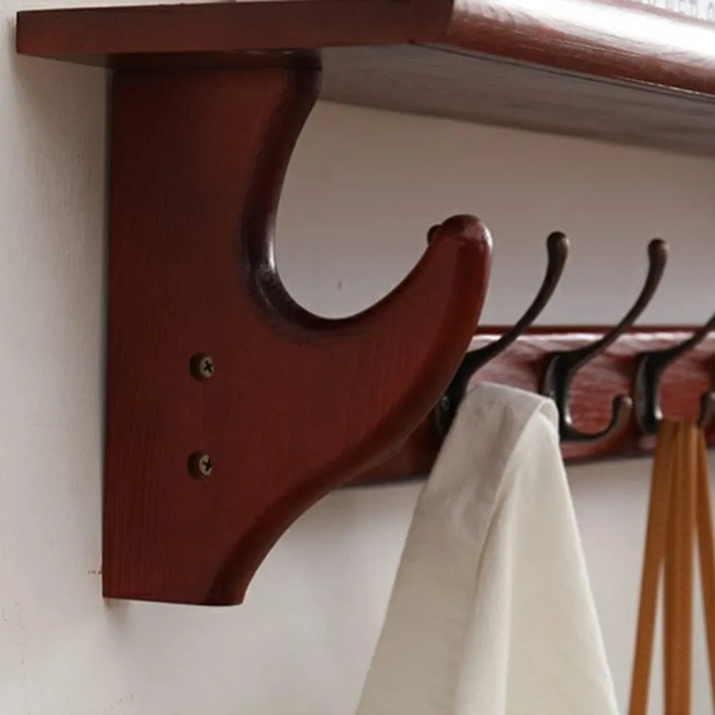 Coat Hook,Wall Hanging Hooks,Rustic Wood Wall Hooks with Shelf for Entryway and Bathroom Coat Hook Rack with Storage Shelf(Brown,80 * 16.5 * 22cm)