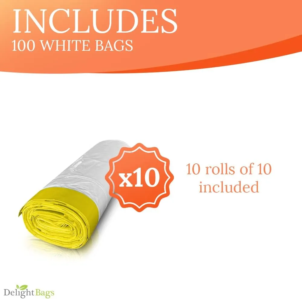 CODE H (100 Count), Compatible with Simplehuman Code H, White, Drawstring Trash Bags