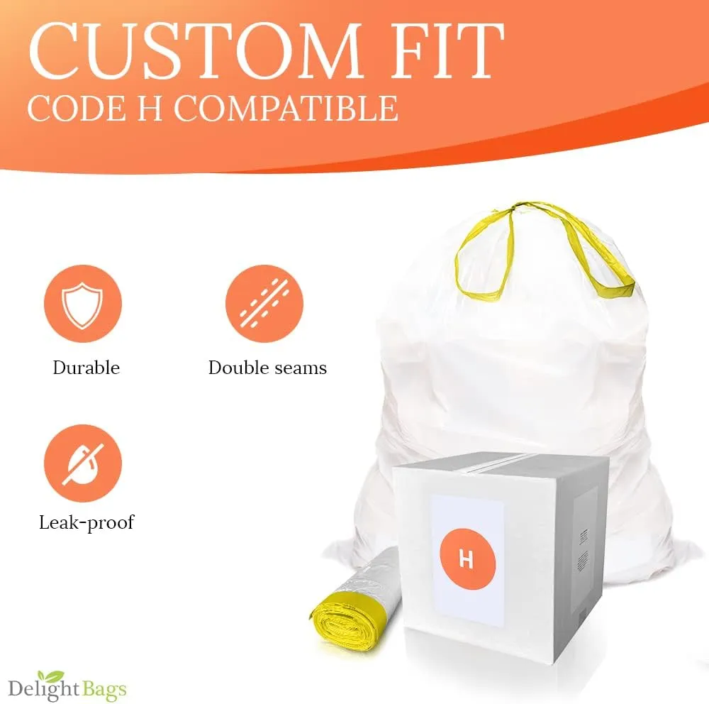 CODE H (100 Count), Compatible with Simplehuman Code H, White, Drawstring Trash Bags