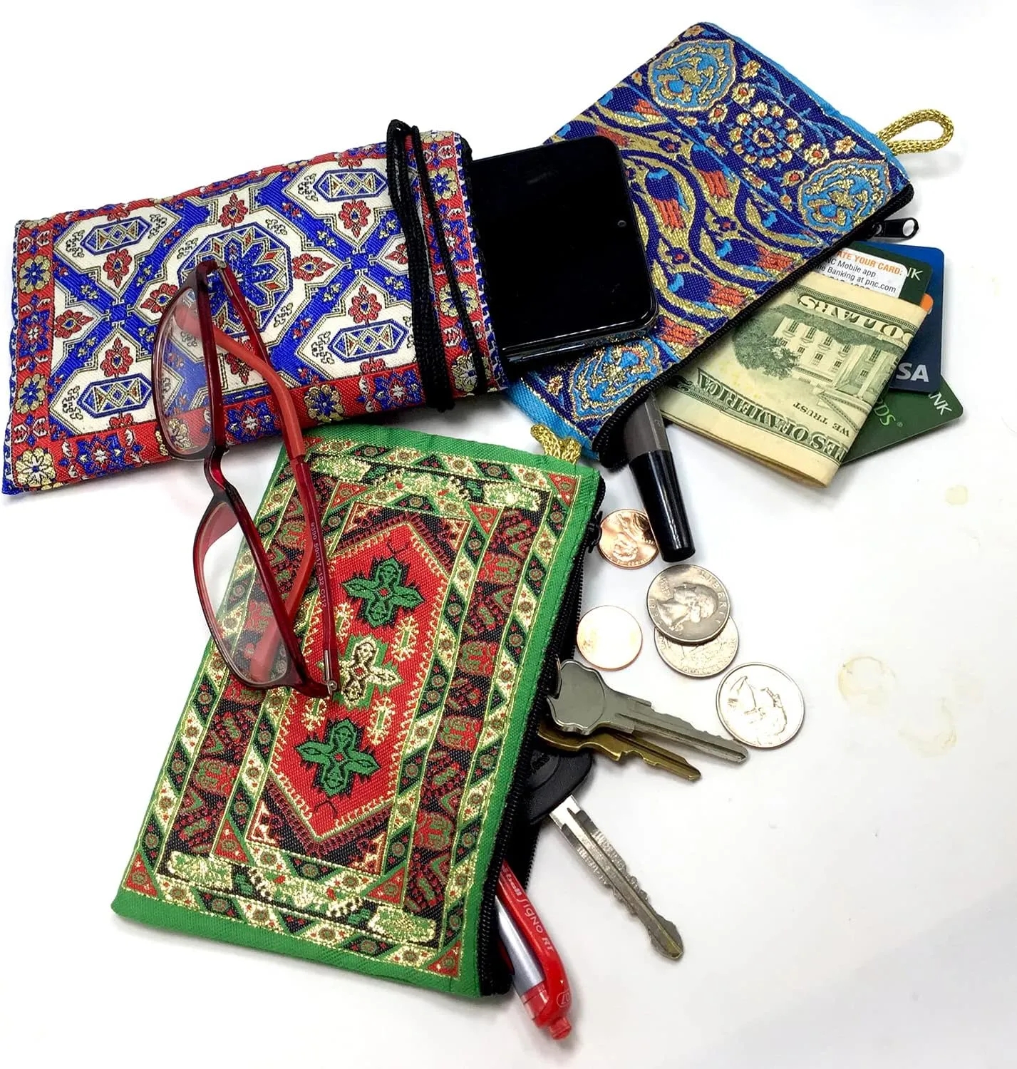 Coin Purse Authentic Patterned Versatile Purse Woven Zipper Pouch Keyring Pouch Coin Wallet Hip Purse Women Makeup Wallet (Set 05)