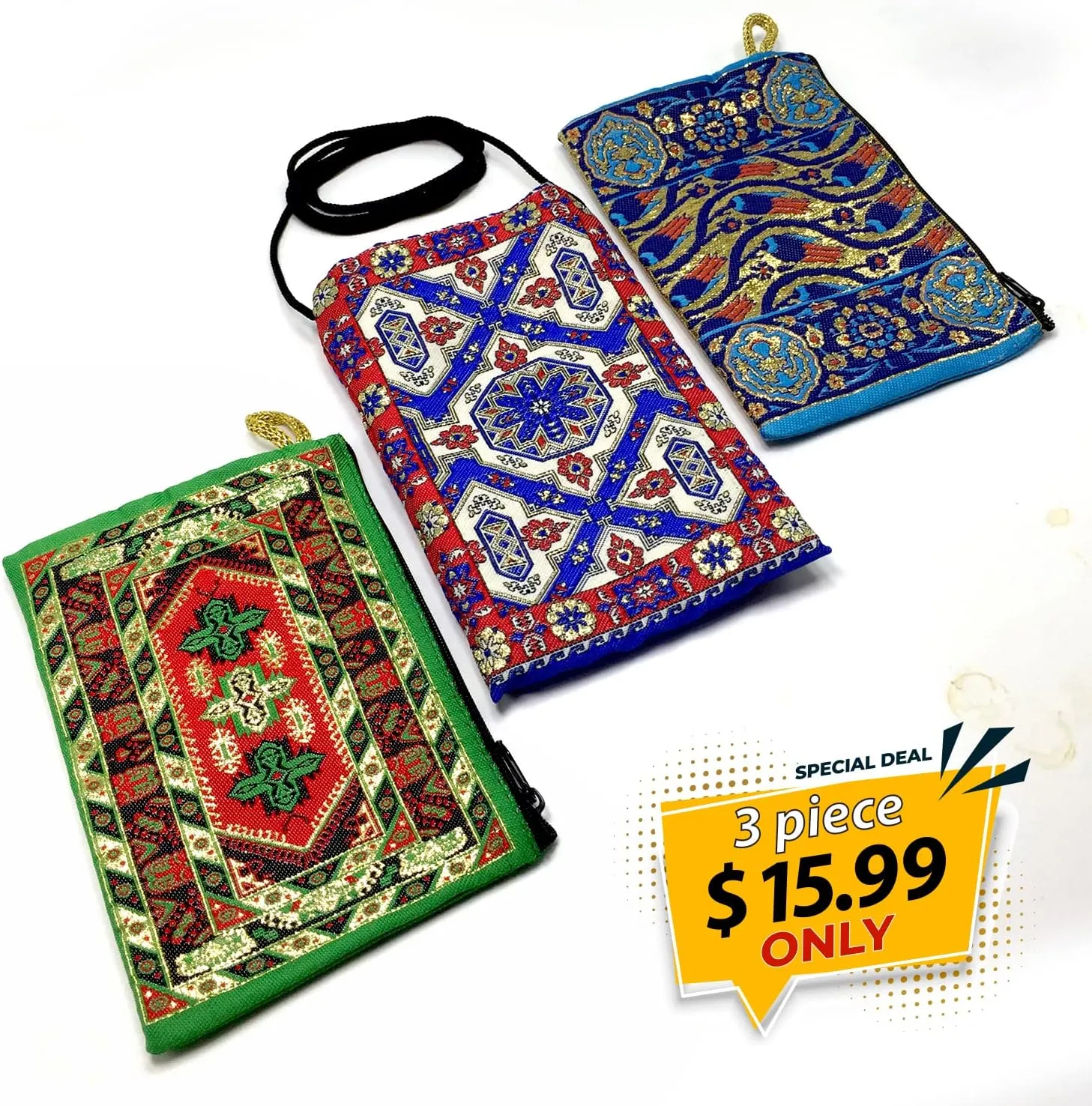 Coin Purse Authentic Patterned Versatile Purse Woven Zipper Pouch Keyring Pouch Coin Wallet Hip Purse Women Makeup Wallet (Set 05)